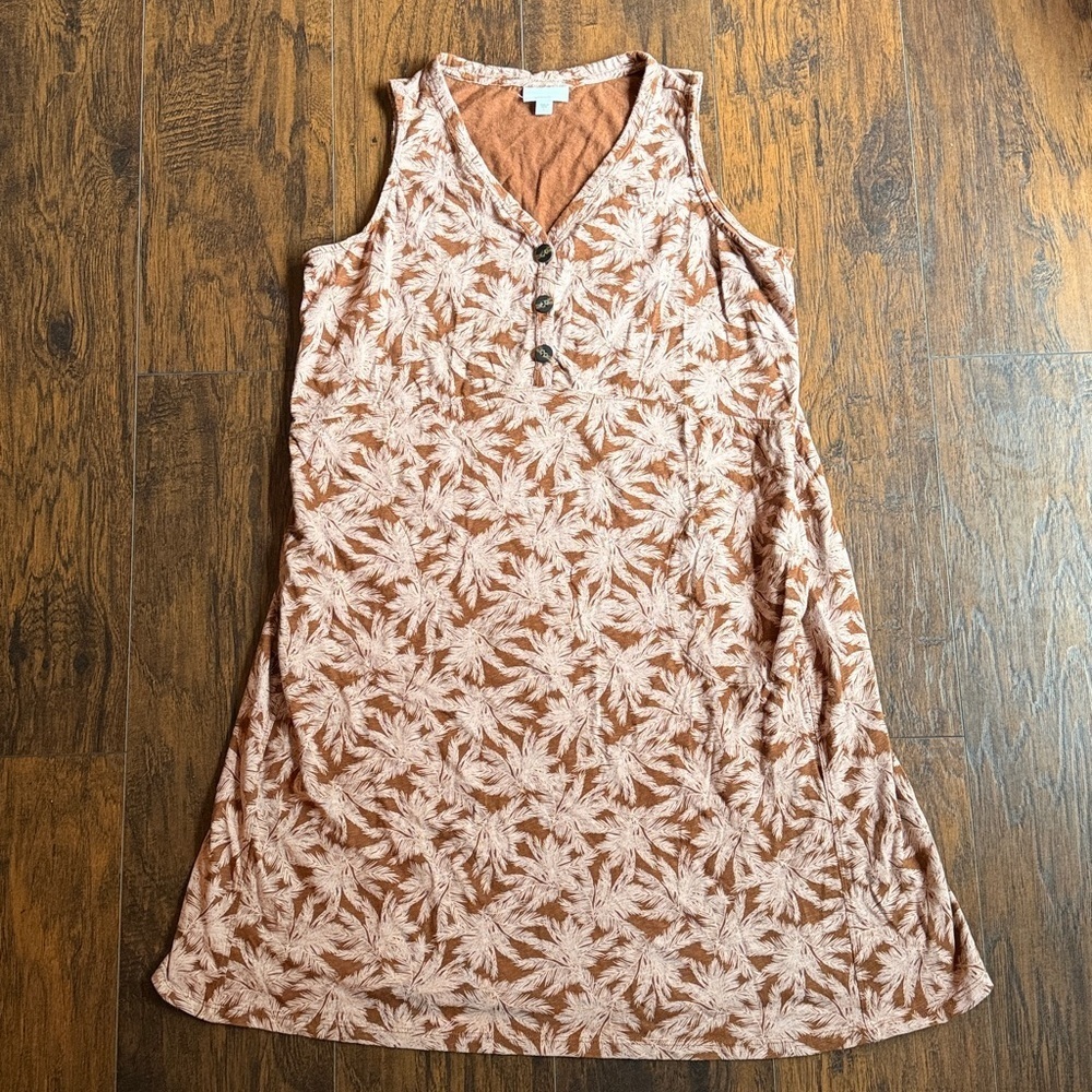 J.JILL Brown dress size large palm style design, buttons & pockets. (N8)